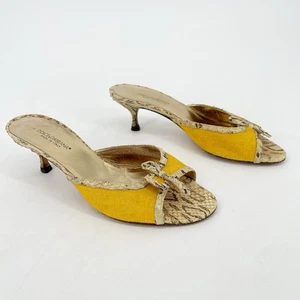 Dolce & Gabbana Retro Snakeskin Yellow Canvas Peep Toe Kitten Heel Mule IT 36 - Picture 1 of 11