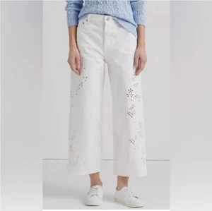 Ralph Lauren Eyelet High Rise Wide Leg Cropped Jeans Weiß Größe 8/29 Neu mit Etikett - Bild 1 von 19