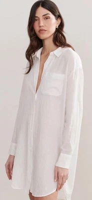 JENNI JAYNE Marfil Algodón Rayón Seersucker Talla Grande Túnica Camisa Encubrimiento Vestido XS Foto 1 de 4