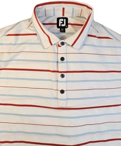 Footjoy Polo Shirt Mens Large White Striped Performance Golf Short Sleeve FJ - Picture 1 of 10