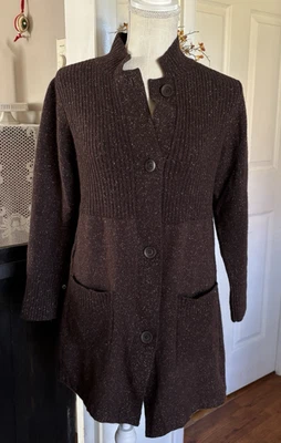 Cárdigan Eileen Fisher Talla Med Marrón Lana Angora Seda Manchado Suéter Foto 1 de 4