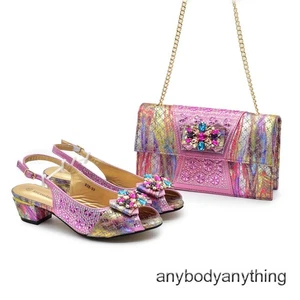 Schuhe und Tasche 1 Set neuestes Design italienische passende Sandalen Tasche Partyschuhe rosa - Bild 1 von 23