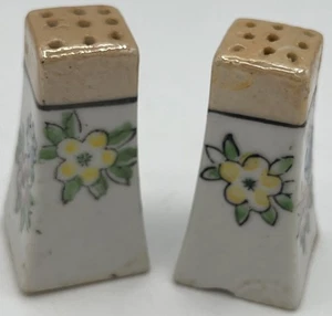 Vintage Japan Glanzgeschirr Blumen Mini Salz Pfefferstreuer handbemalt - Bild 1 von 7