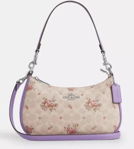 Borsa a tracolla Coach Cal37 Teri firmata stampa floreale lilla viola borsa nuova con etichetta