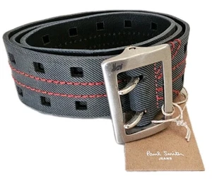 PAUL SMITH Cinturón Para Hombres 34 Gris Cuero Ancho Hebilla Acero Nuevo Antiguo Stock Años 90 Reino Unido  - Imagen 1 de 15