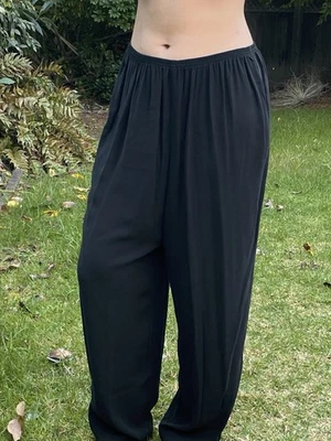 Eileen Fisher 1X 100% Silk Elastic Waist Pull On Pants Black - Image 1 of 4