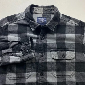 American Eagle Buffalo Check Flannel Shirt Mens Large Black Gray Cotton Pockets - Picture 1 of 12