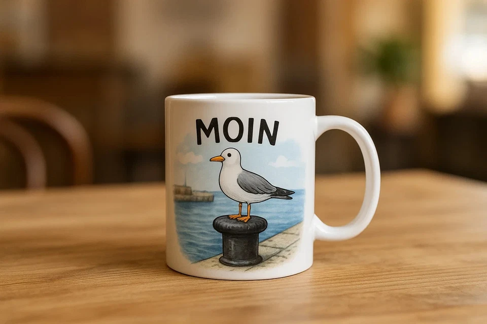 MOIN Tasse Kaffeebecher mit Möwe maritimes Norddeutschland Motiv Ostsee Nordsee - Bild 1 von 1