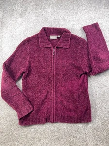 Croft & Barrow Zip Up Sweater Women's Medium Burgundy Fleece Knit Collared - Picture 1 of 10
