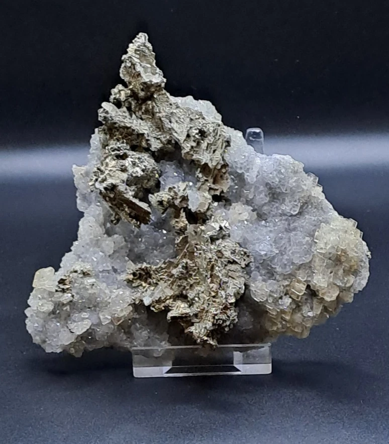 Selten! Dendritisches Pyrit-Cluster auf funkelndem Baryt, 320g, Marokko, 12x13cm - Bild 1 von 4