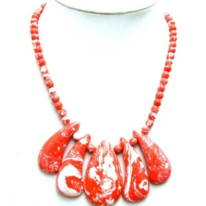 50*30mm Drop Natural Red Turquoise Pendant Necklace for Women Jewelry 18" Choker - Picture 1 of 3