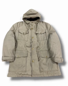 Vintage 80s Woolrich Arctic Parka SZ 42 Tan Zip Snap Hooded Goose Down Coat USA - Picture 1 of 23