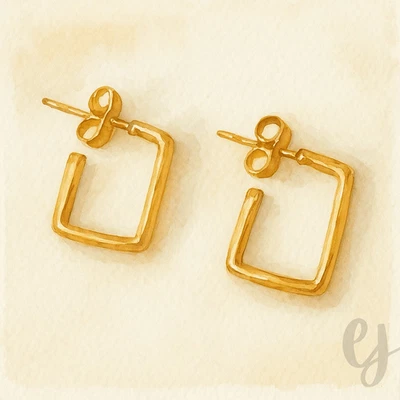Men’s Axis Hoops  Polished Gold Tone Square Earrings, Small 1/2” Hoop Earrinngs - Image 1 of 4