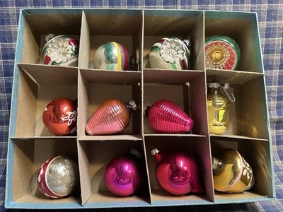 Lote de adornos navideños vintage de vidrio mercurio, 12 piezas, EE. UU.  Foto 1 de 4