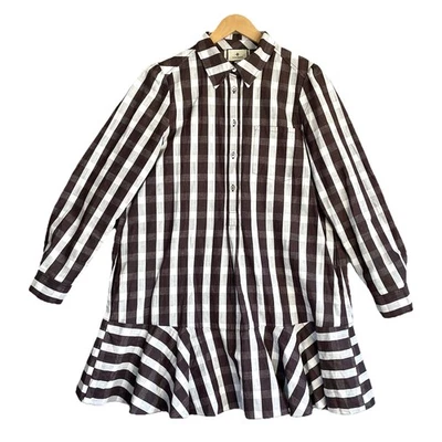 Tuckernuck Dress Tate L Short Gingham Check Black White Pockets Cotton Linen - Image 1 of 4