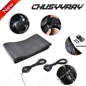 Premium Leather Steering Cover 15" - Anti-Slip Black DIY - Fast USA Shipping ⚡ - Picture 1 of 12