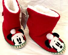 Disney Store Mickey Mouse fur slippers indoor boots Red Christmas UK Kids 7/8