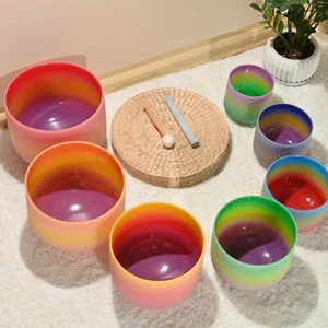 432Hz 7 pcs 6"-12" Rainbow Crystal Singing Bowls Set Sound Healing Perfect pitch - Picture 1 of 8