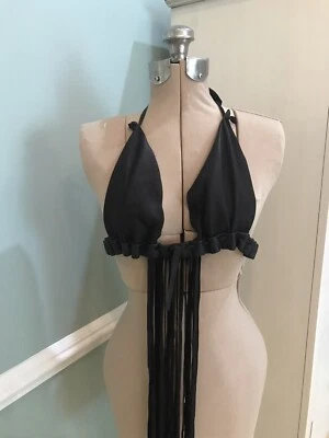 Halter Top Flecos Boho Hippie Motocicleta Motociclista XS/S De Colección Años 80 Cuero Negro Foto 1 de 4