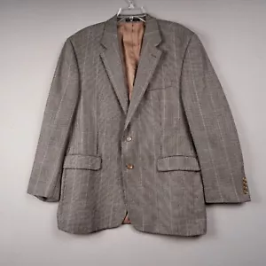 Chaps Lambswool Blazer Men 46L Brown Tweed Sport Coat Windowpane Wool Jacket - Picture 1 of 13