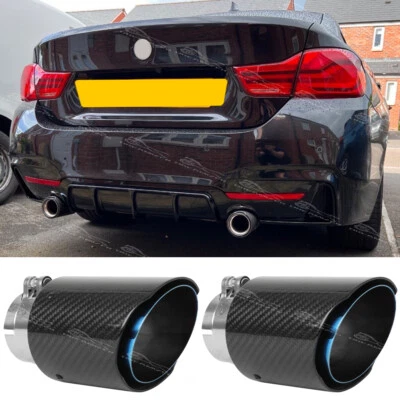 For 4 Series F32 F33 F36 Carbon 2.5" In 3.5" Out Exhaust Tips Tailpipe Muffler - Image 1 of 4