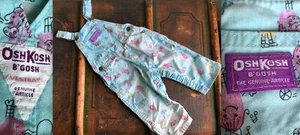 VTG OSH KOSH B'GOSH VESTBAK USA BLUE COTTON BIB OVERALLS THUMBPRINT FIGURES 24M - Picture 1 of 12
