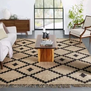 Rabia Jute Tribal Natural BlackHand-Woven Chunky-Textured 5' x 76" - Picture 1 of 9