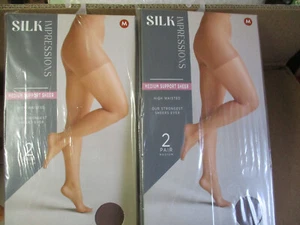 4 Pair COCOA MEDIUM M Silk Impressions Pantyhose MEDIUM SUPPORT SHEER COCOA ER1 - Picture 1 of 4