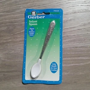 Cuchara infantil Gerber acero inoxidable plástico protección goma para comer 1999 - Imagen 1 de 3