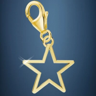 Stern Karabiner Charm 925 Sterling-Silber Gold Vergoldet Anhänger für Armband - Bild 1 von 3