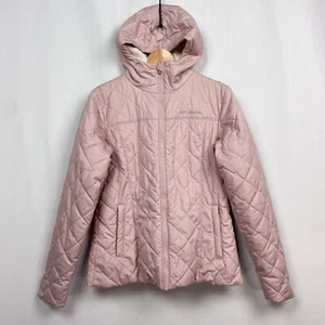Champion Hooded Faux Fur Lined Jacket Size M Muted Pink Quilted Full Zip Flaws - Picture 1 of 18