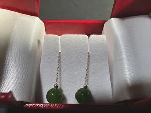 Solid Gold Jade 14K GoldDangle Earrings - Picture 1 of 7