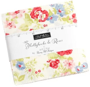 Hollyhocks & Roses Moda Charm Pack 42 100 % Baumwolle 5 Zoll vorgeschnittene Stoffquadrate - Bild 1 von 4
