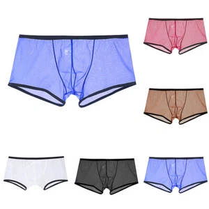 Men's Sexy See-through Boxer Briefs Mesh Sheer Pouch Underwear Panties Lingerie - Picture 1 of 22