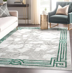 Lezlee Abstract Modern 5'3" X 7'3" Area Rug - Emerald Green Marble Border - for - Picture 1 of 12