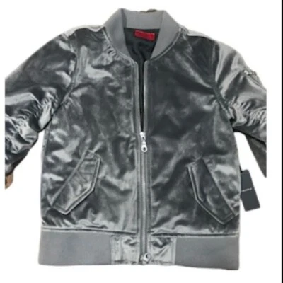 Haus of Jr. Jacket Kid 5 Grey Velvet Bomber Modern Preppy Retro School Neutral  - Image 1 of 4
