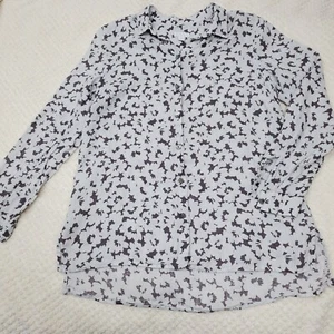 J.Jill Love Linen Blouse Sz S Batwing Button Down Gray Long Sleeve Top - Picture 1 of 5