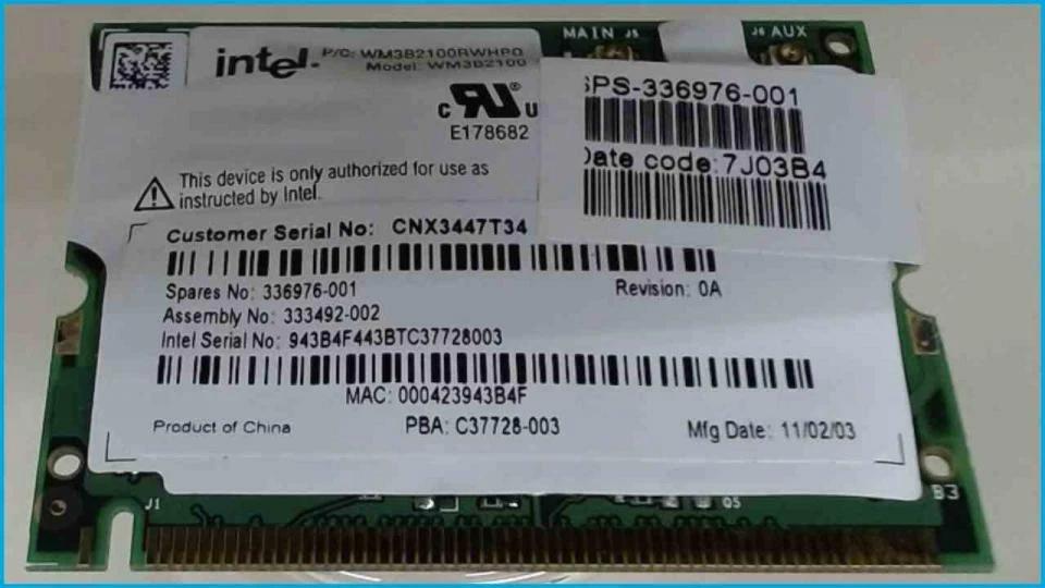 Wlan W-Lan WiFi Karte Board Modul Platine HP Compaq nx7000 - Bild 1 von 1