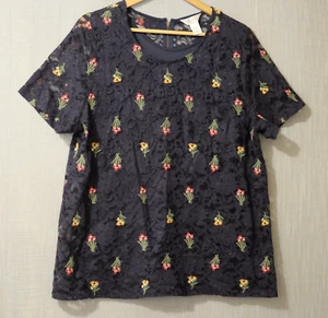 Blusa Cj Banks azul marino floral forrada de encaje manga corta para mujer 1X #H83-14 - Imagen 1 de 10