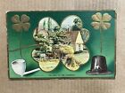 Carte postale Irlande jour de la Saint-Patrick terre de trèfle scène agricole tuyau 1914