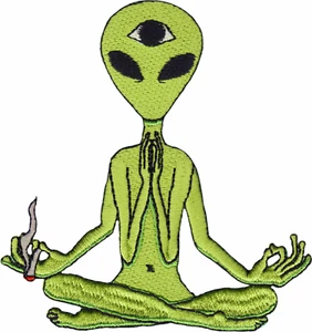 Patch - Meditating Green Alien Joint Third Eye Weed Pot Space 4" Iron On #110075 - Picture 1 of 1