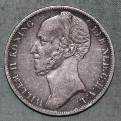 Netherlands 1848 ~ .945 Silver  Gulden ~ Willem II - Image 1 of 2