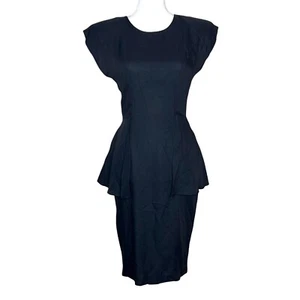 Vintage Laine Peplum Knee Length Dress Cap Sleeves Black Keyhole Size 8? - Picture 1 of 11
