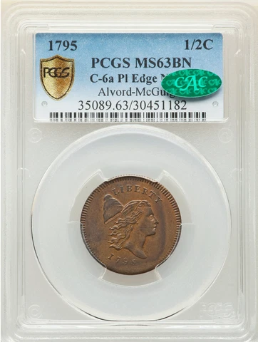 1795 LIBERTY CAP 1/2 PCGS MS 63 BN Cover