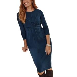 J.Jill Wearever Collection Navy Long Sleeve Twist Waist Knit Midi Dress S Travel - Bild 1 von 9