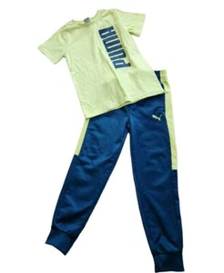 PUMA Boys 2Pcs T-shirt and joggers Set Turquoise Neon Green Sz 6 EUC - Picture 1 of 6