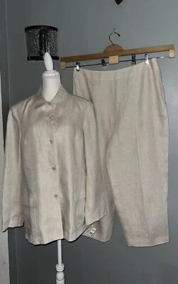 NWT Talbots Light Beige Irish Linen Summer Pant Suit Sz: 18 - Image 1 of 4