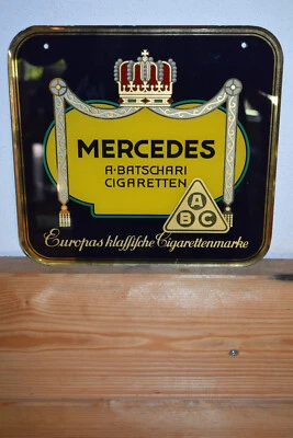 Altes Reklameschild/Glasschild 30er Jahre Mercedes A-Batschari Cigaretten,Orig. - Bild 1 von 2