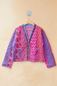Handmade Cotton Quilted Jacket Patchwork Kimono Style Kantha Women's Boho Coat - Picture 1 of 6