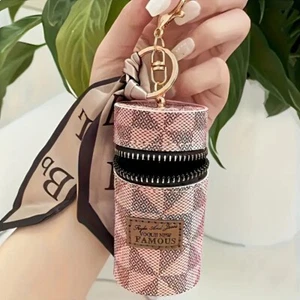 Mini Round 3-In-1 Coin Purse w Keychain Water-Resistant, Durable, Stylish Pink - Picture 1 of 2